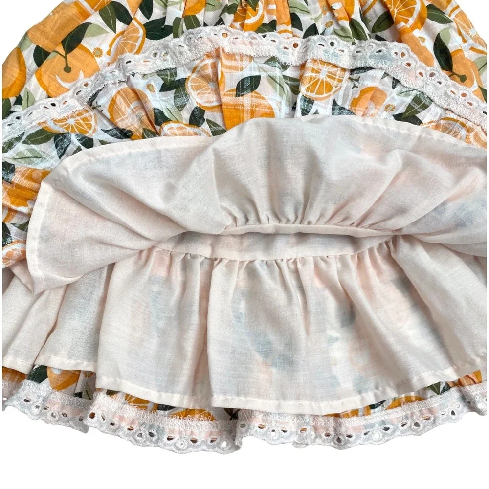 NEW SINCERELY JULES Eyelet Orange Citrus‎ Print Smocked Tiered Dress Toddler 18M